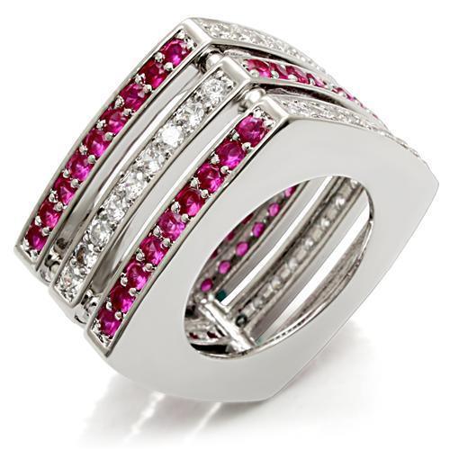 Women's Jewelry - Rings Women's Rings - LO1483 - Rhodium Brass Ring with Synthetic Garnet in Ruby