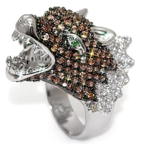Women's Jewelry - Rings Women's Rings - LO1529 - Rhodium + Ruthenium Brass Ring with AAA Grade CZ in Multi Color
