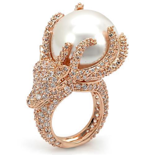 Women's Jewelry - Rings Women's Rings - LO1533 - Rose Gold Brass Ring with Synthetic Pearl in White
