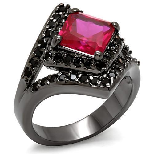 Women's Jewelry - Rings Women's Rings - LO1621 - TIN Cobalt Black Brass Ring with AAA Grade CZ in Ruby