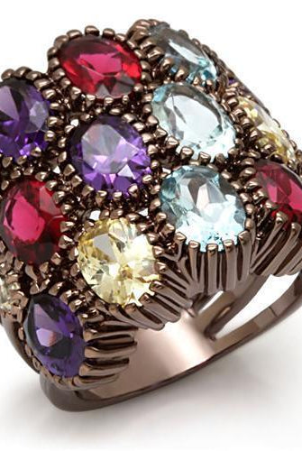 Women's Jewelry - Rings Women's Rings - LO1647 - Chocolate Gold Brass Ring with Synthetic Synthetic Glass in Multi Color