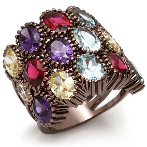 Women's Jewelry - Rings Women's Rings - LO1647 - Chocolate Gold Brass Ring with Synthetic Synthetic Glass in Multi Color