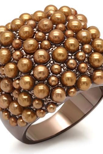 Women's Jewelry - Rings Women's Rings - LO1663 - Chocolate Gold Brass Ring with Synthetic Pearl in Brown
