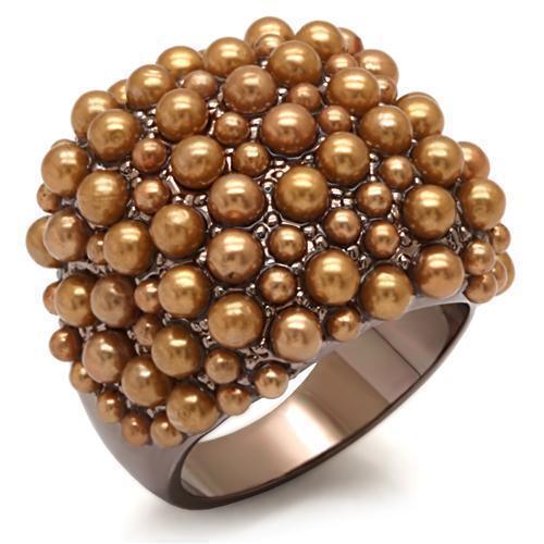 Women's Jewelry - Rings Women's Rings - LO1663 - Chocolate Gold Brass Ring with Synthetic Pearl in Brown