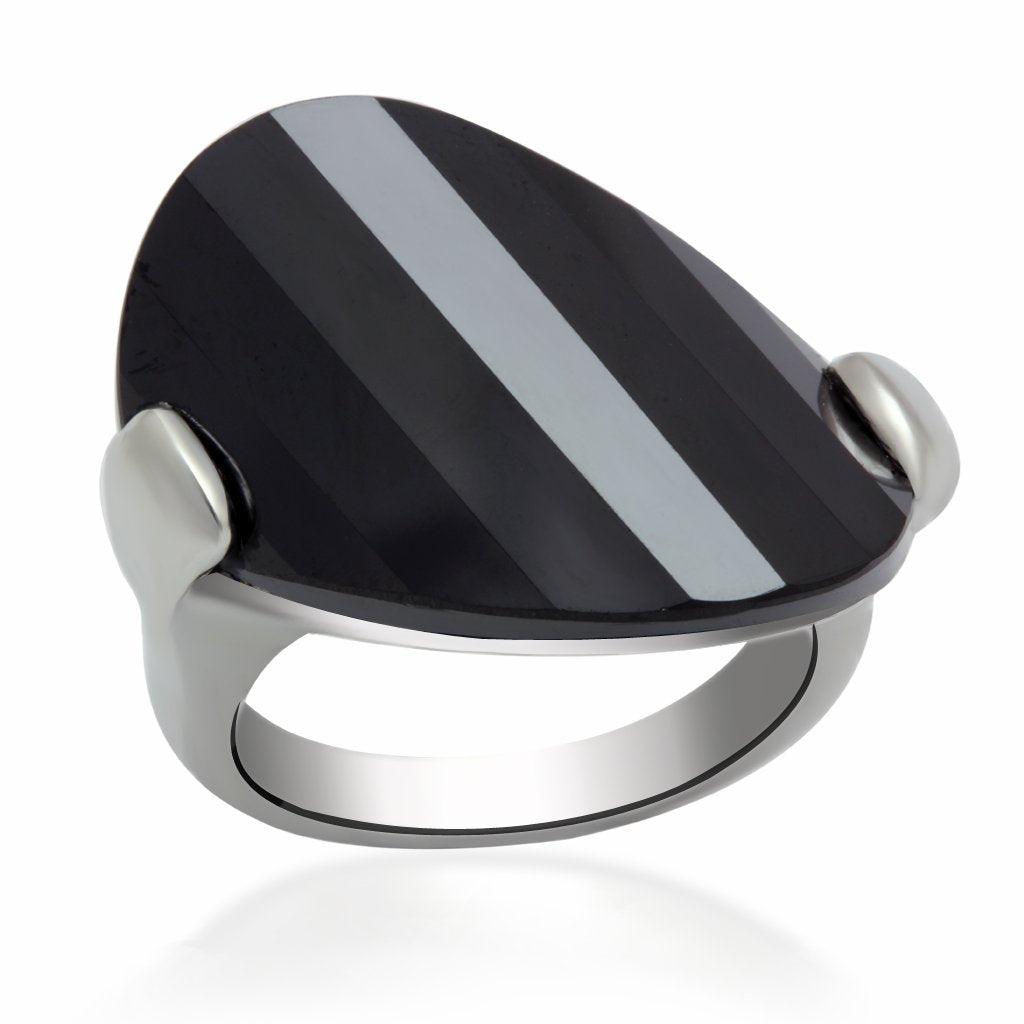 Women's Jewelry - Rings Women's Rings - LO2085 - Rhodium Brass Ring with AAA Grade CZ in Jet