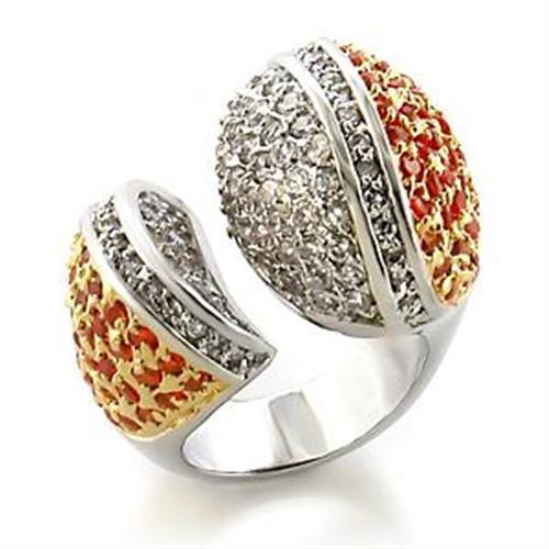 Women's Jewelry - Rings Women's Rings - LOA587 - Gold+Rhodium Brass Ring with AAA Grade CZ in Orange