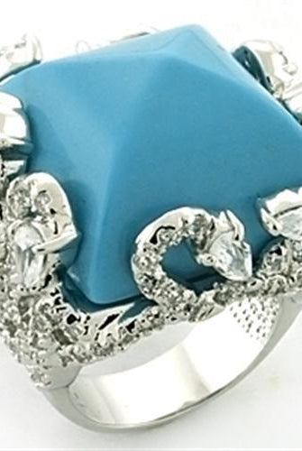 Women's Jewelry - Rings Women's Rings - LOA683 - Rhodium Brass Ring with Synthetic Turquoise in Sea Blue