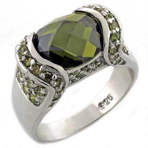 Women's Jewelry - Rings Women's Rings - LOAS1016 - High-Polished 925 Sterling Silver Ring with AAA Grade CZ in Peridot