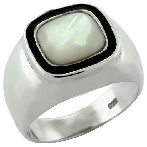 Women's Jewelry - Rings Women's Rings - LOAS1083 - High-Polished 925 Sterling Silver Ring with Synthetic Jade in White