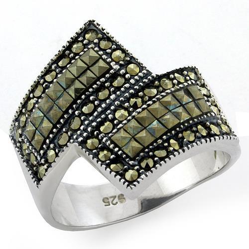 Women's Jewelry - Rings Women's Rings - LOAS1100 - Antique Tone 925 Sterling Silver Ring with Semi-Precious Marcasite in Jet