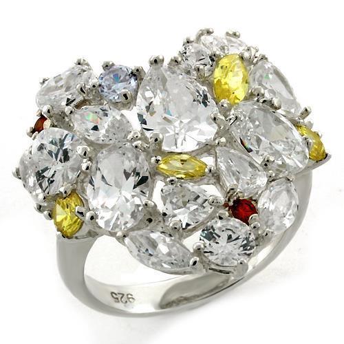 Women's Jewelry - Rings Women's Rings - LOAS1129 - High-Polished 925 Sterling Silver Ring with AAA Grade CZ in Multi Color