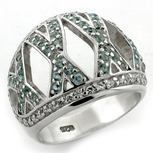 Women's Jewelry - Rings Women's Rings - LOAS1136 - High-Polished 925 Sterling Silver Ring with AAA Grade CZ in Sea Blue