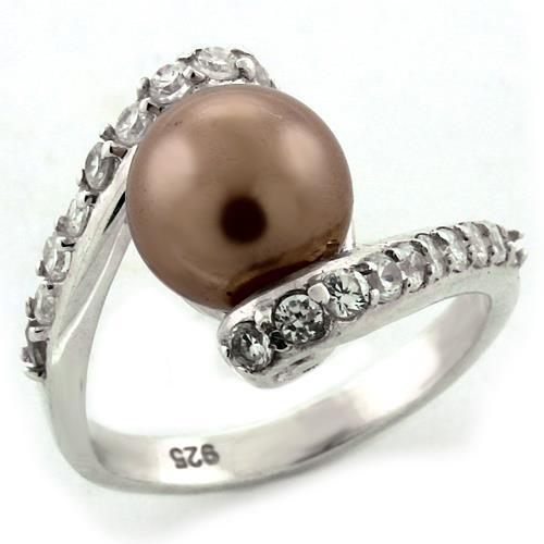 Women's Jewelry - Rings Women's Rings - LOAS1162 - High-Polished 925 Sterling Silver Ring with Synthetic Pearl in Rose