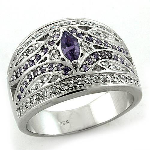Women's Jewelry - Rings Women's Rings - LOAS1186 - Rhodium 925 Sterling Silver Ring with AAA Grade CZ in Amethyst