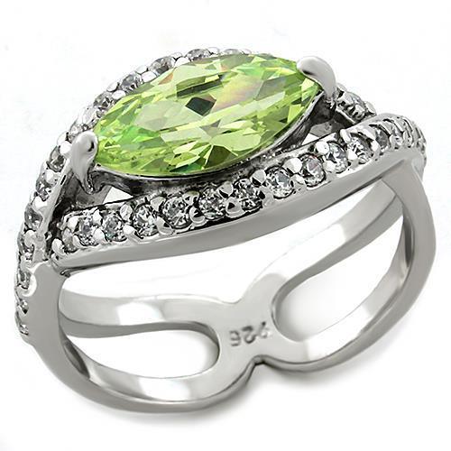 Women's Jewelry - Rings Women's Rings - LOAS1225 - Rhodium 925 Sterling Silver Ring with AAA Grade CZ in Apple Green color