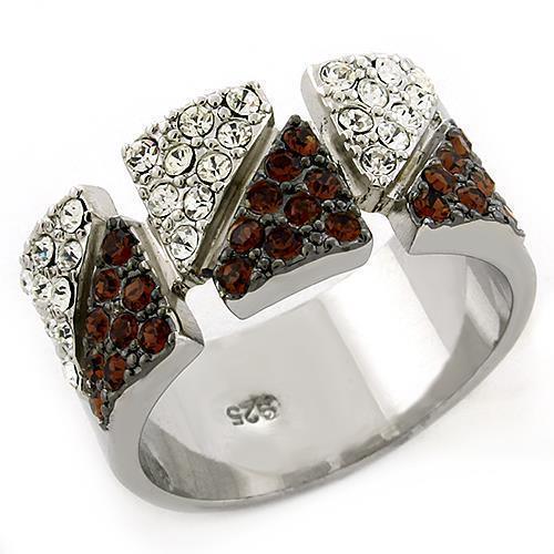 Women's Jewelry - Rings Women's Rings - LOAS1227 - Rhodium 925 Sterling Silver Ring with Top Grade Crystal in Multi Color
