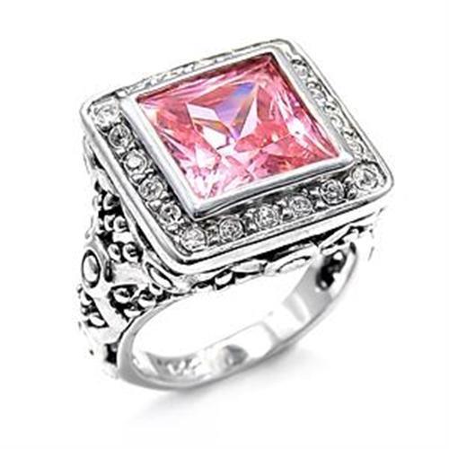 Women's Jewelry - Rings Women's Rings - LOAS758 - Rhodium 925 Sterling Silver Ring with AAA Grade CZ in Rose