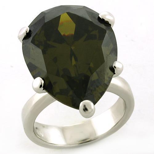Women's Jewelry - Rings Women's Rings - LOAS821 - Rhodium 925 Sterling Silver Ring with AAA Grade CZ in Olivine color
