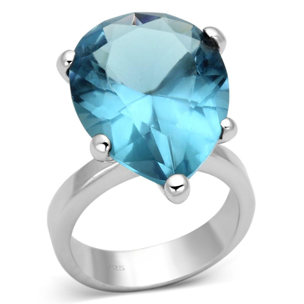 Women's Jewelry - Rings Women's Rings - LOAS864 - Rhodium 925 Sterling Silver Ring with Synthetic Synthetic Glass in Sea Blue