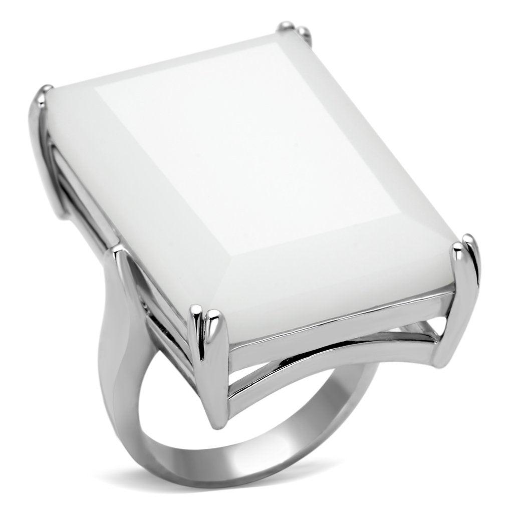 Women's Jewelry - Rings Women's Rings - LOAS868 - Rhodium 925 Sterling Silver Ring with Synthetic Synthetic Glass in White