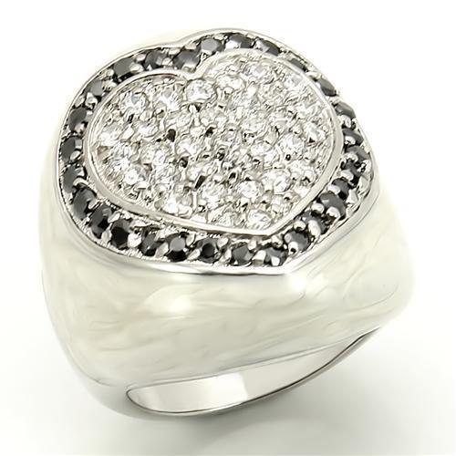 Women's Jewelry - Rings Women's Rings - LOS167 - Rhodium 925 Sterling Silver Ring with AAA Grade CZ in Jet