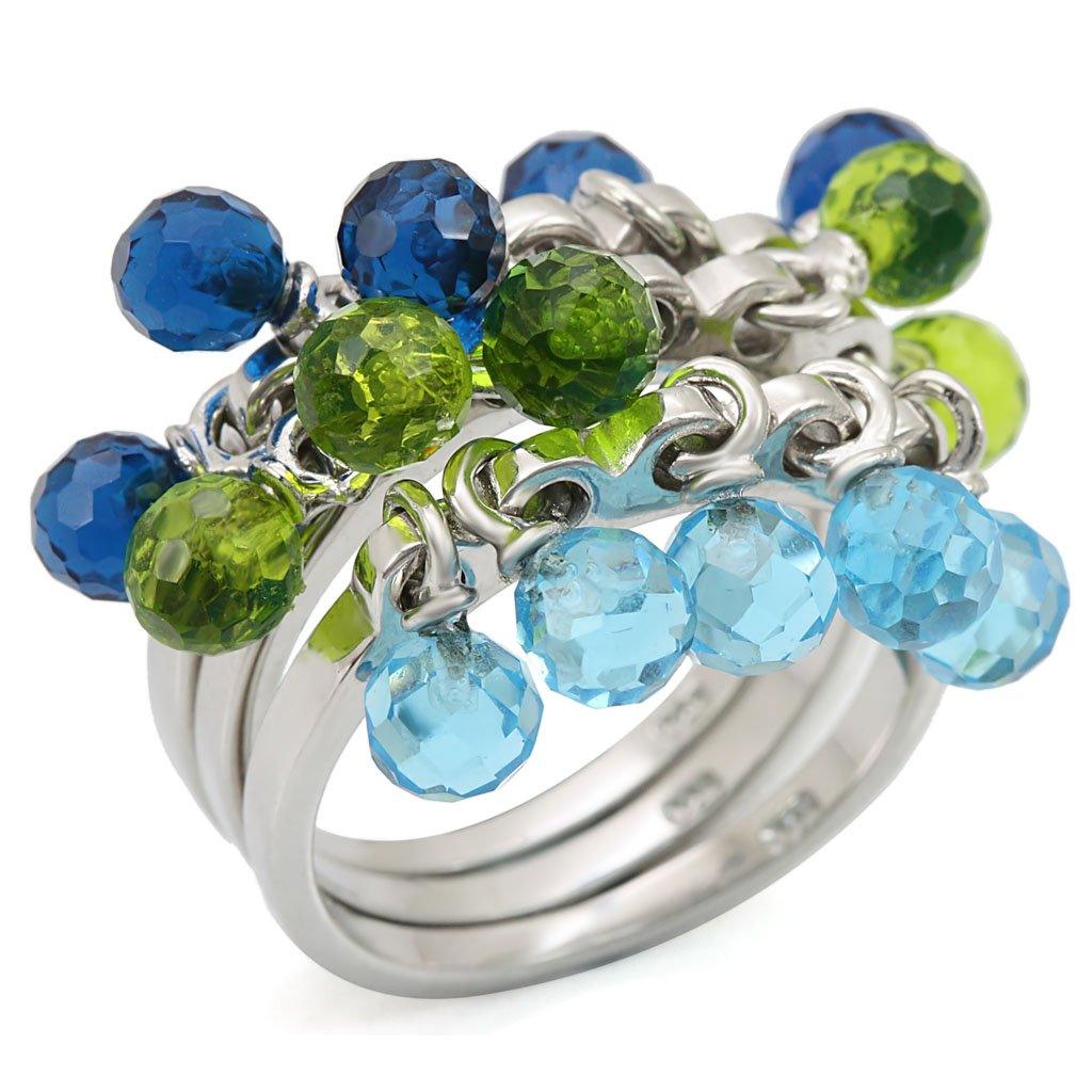 Women's Jewelry - Rings Women's Rings - LOS462 - Rhodium 925 Sterling Silver Ring with Synthetic Synthetic Glass in Multi Color