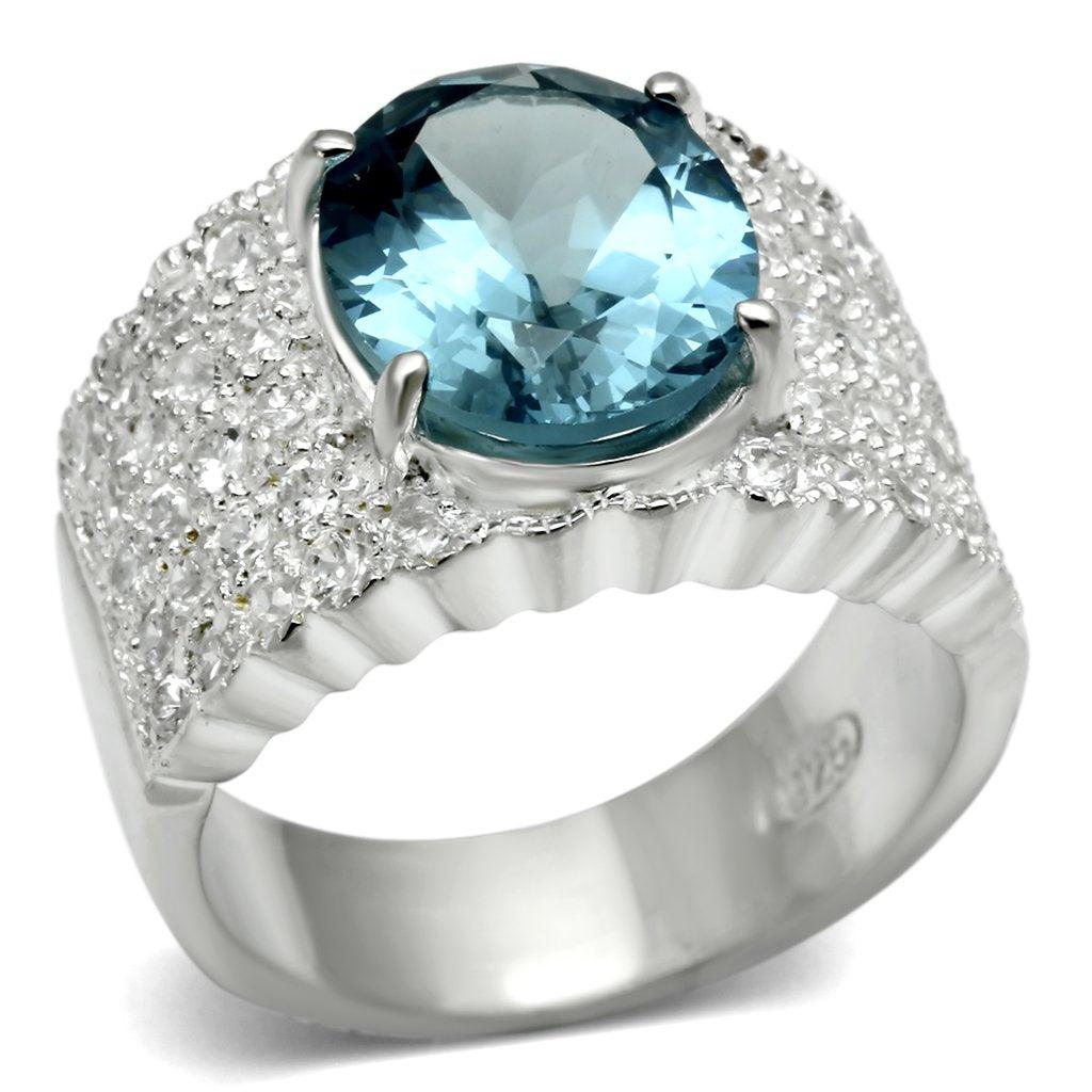 Women's Jewelry - Rings Women's Rings - LOS551 - Silver 925 Sterling Silver Ring with Synthetic Spinel in Sea Blue