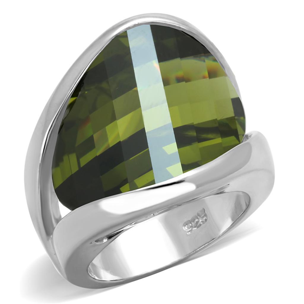 Women's Jewelry - Rings Women's Rings - LOS829 - Rhodium 925 Sterling Silver Ring with AAA Grade CZ in Olivine color