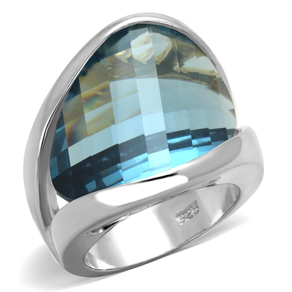 Women's Jewelry - Rings Women's Rings - LOS831 - Rhodium 925 Sterling Silver Ring with Synthetic Synthetic Glass in Sea Blue