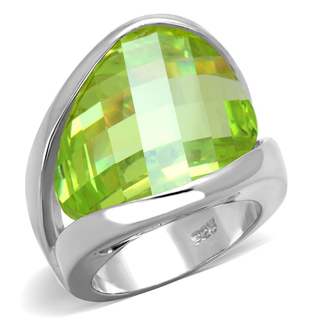 Women's Jewelry - Rings Women's Rings - LOS832 - Rhodium 925 Sterling Silver Ring with AAA Grade CZ in Apple Green color