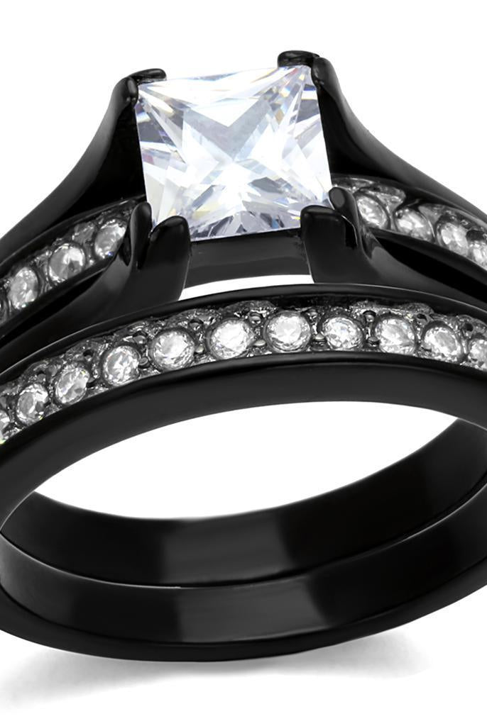 Women's Jewelry - Rings Women's Rings - TK0W383J - Two-Tone IP Black Stainless Steel Ring with AAA Grade CZ in Clear