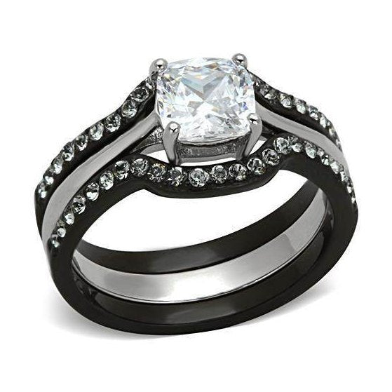 Women's Rings - TK1343 - Two-Tone IP Black Stainless Steel - VacationGrabs