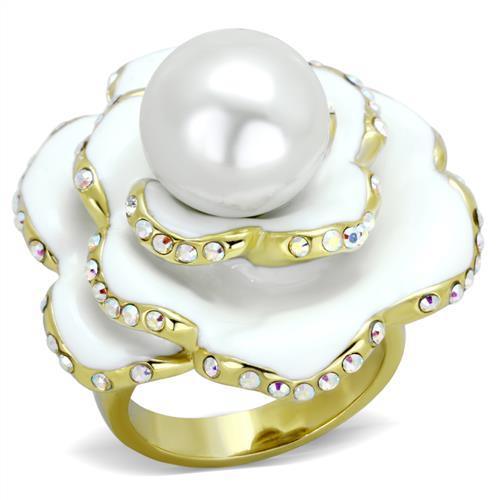 Women's Jewelry - Rings Women's Rings - TK1847 - IP Gold(Ion Plating) Stainless Steel Ring with Synthetic Pearl in White
