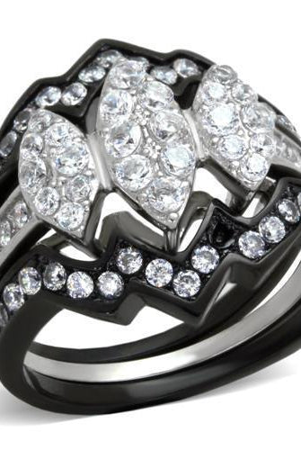 Women's Jewelry - Rings Women's Rings - TK1869 - Two-Tone IP Black (Ion Plating) Stainless Steel Ring with AAA Grade CZ in Clear