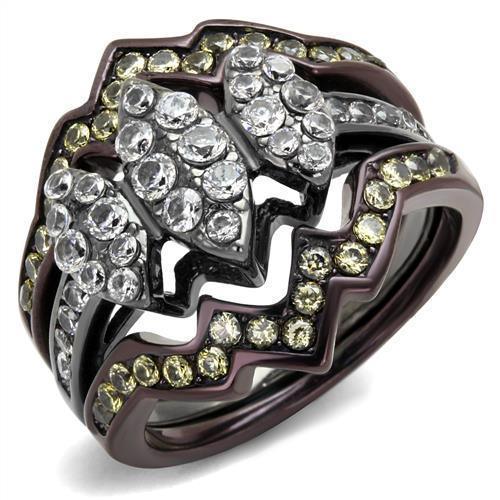 Women's Jewelry - Rings Women's Rings - TK1869LJ - IP Light Black (IP Gun) & IP Dark Brown (IP coffee) Stainless Steel Ring with AAA Grade CZ in Clear