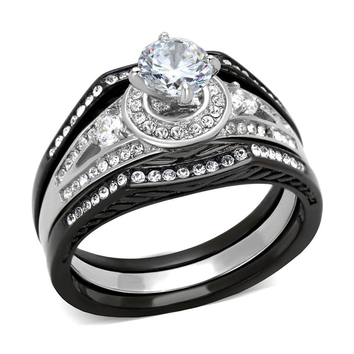 Women's Rings - TK2044 - Two-Tone IP Black Stainless Steel - VacationGrabs