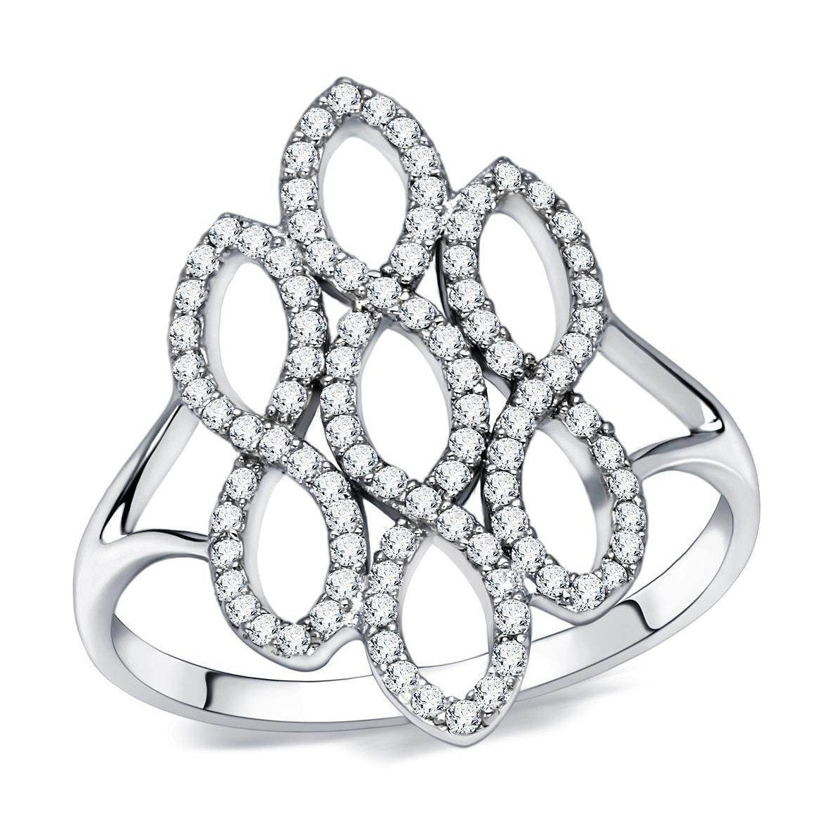 Women's Rings - TS071 - Rhodium 925 Sterling Silver Ring - VacationGrabs