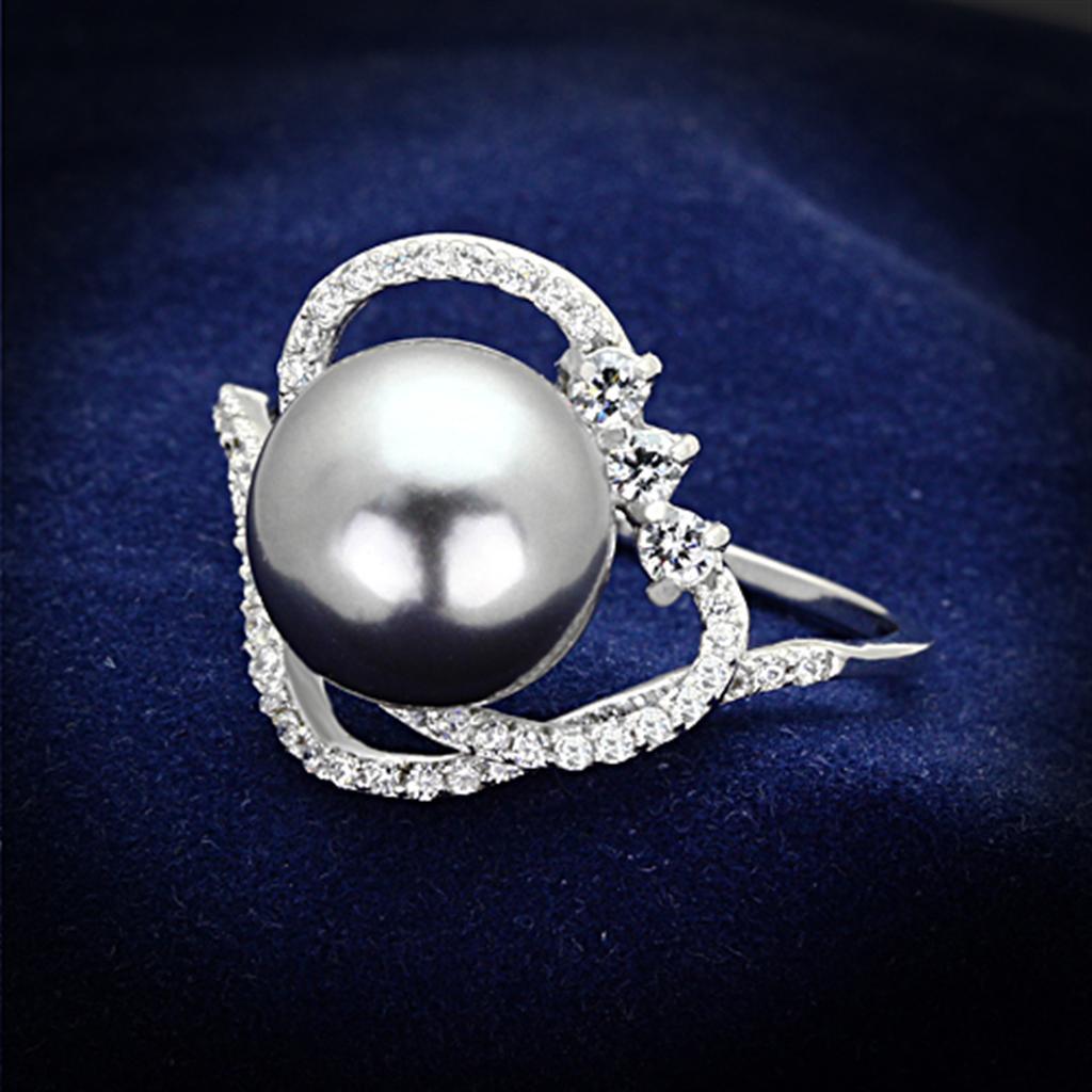 Women's Jewelry - Rings Women's Rings - TS153 - Rhodium 925 Sterling Silver Ring with Synthetic Pearl in Gray