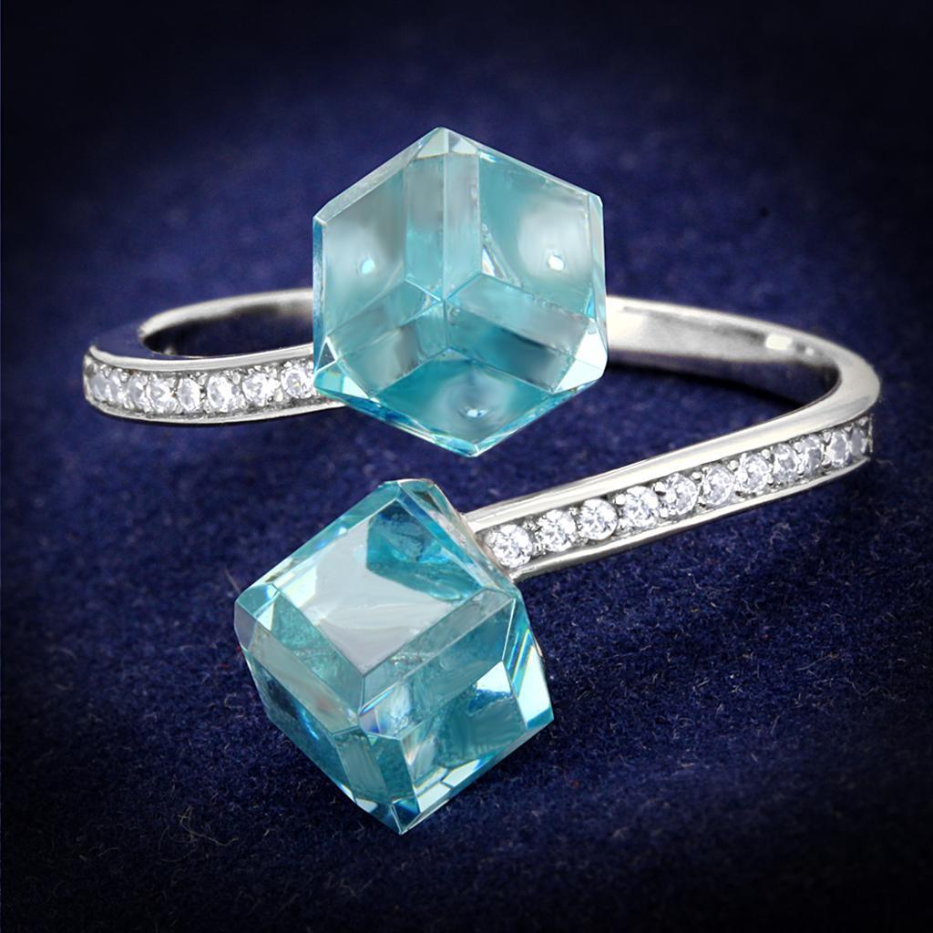 Women's Jewelry - Rings Women's Rings - TS317 - Rhodium 925 Sterling Silver Ring with AAA Grade CZ in Sea Blue