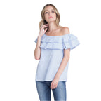 Women's Striped Off Shoulder Ruffle Stripe Blouse - VacationGrabs