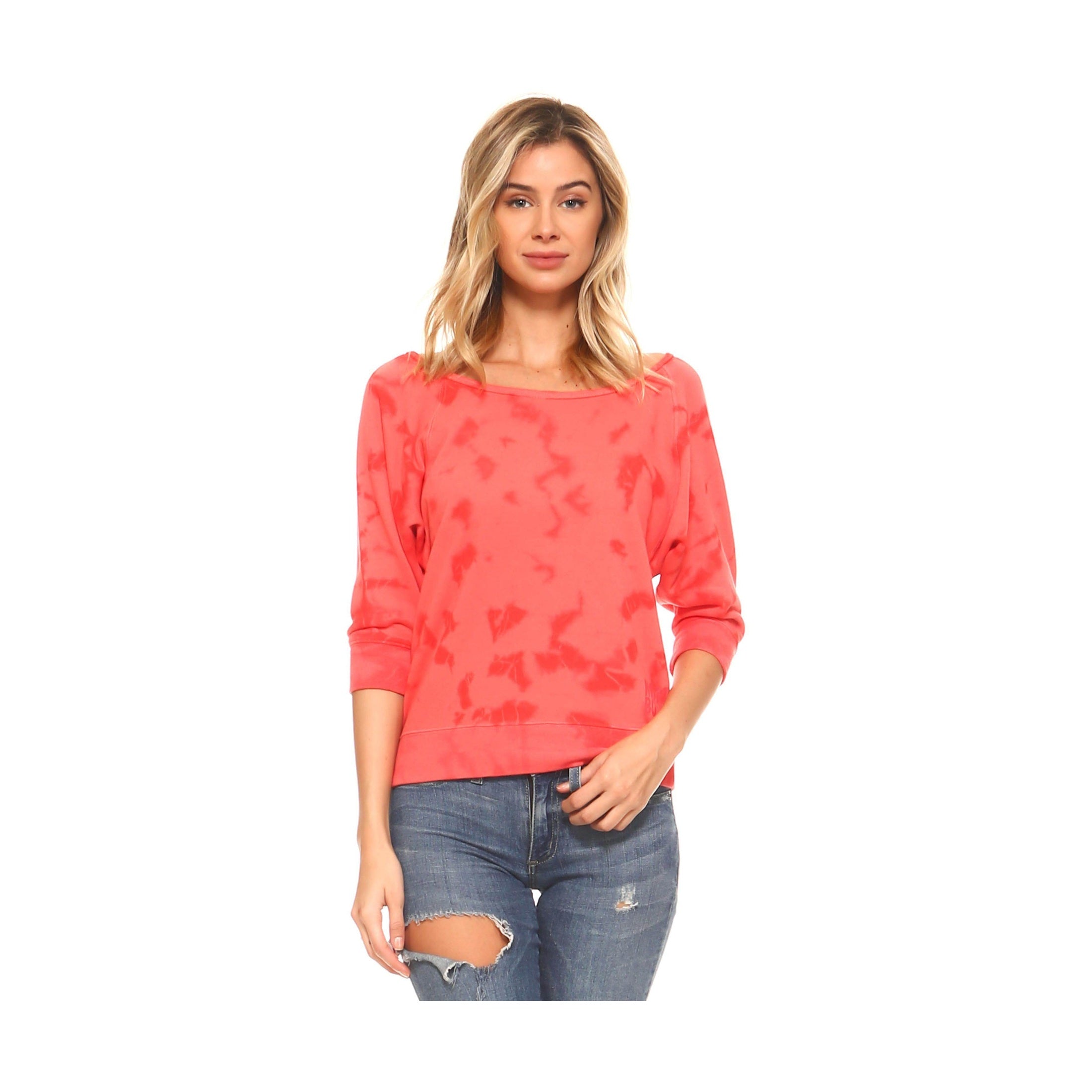 Women's Tie Dye French Terry Dolman Sleeve Sweatshirt - VacationGrabs