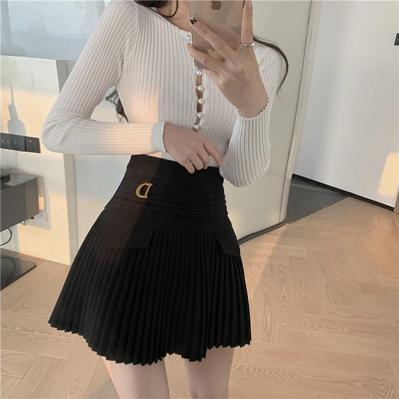Women's Skirts Women’S White And Black Pleated Skirts Korean Fashion Style
