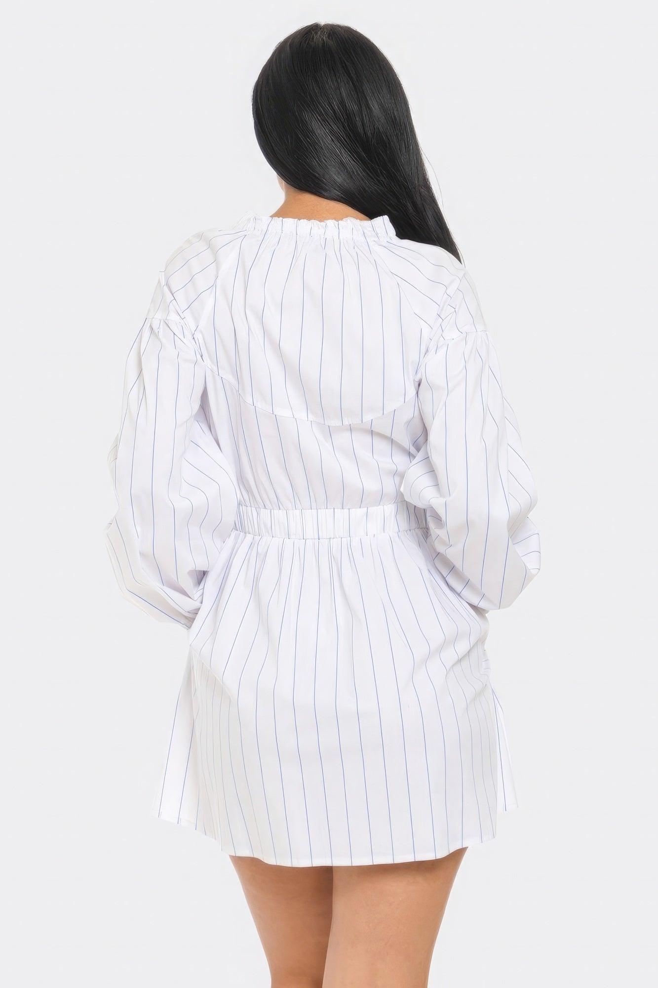 Women's Dresses Women's White Striped Mini Dress with Pockets