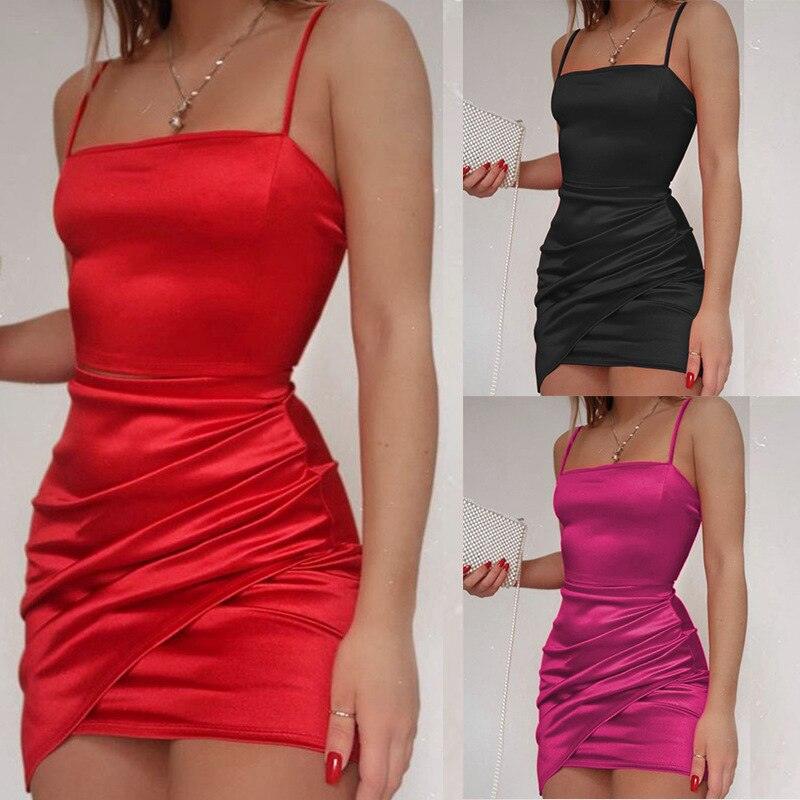 Spaghetti Straps Red Satin Mini Dress