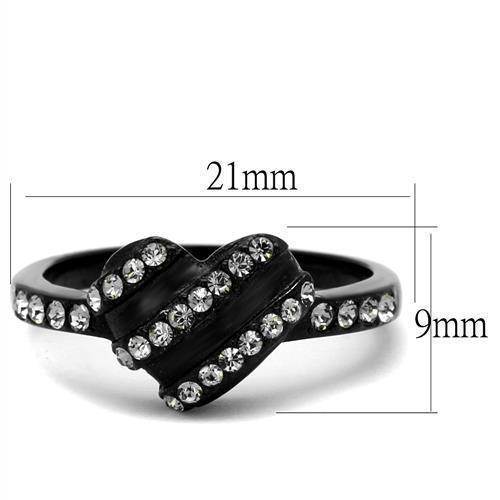 Crystal Studded Black Ion-Plated Stainless Steel Ring - VacationGrabs