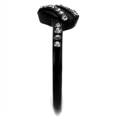 Crystal Studded Black Ion-Plated Stainless Steel Ring - VacationGrabs