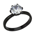 Womens black stainless steel ring with a sparkling round crystal centerpiece for elegant style