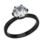 Womens black stainless steel ring with a sparkling round crystal centerpiece for elegant style