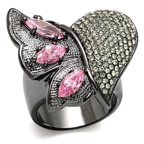Stylish womens butterfly ring with pink stones and sparkling embellishments for elegant look