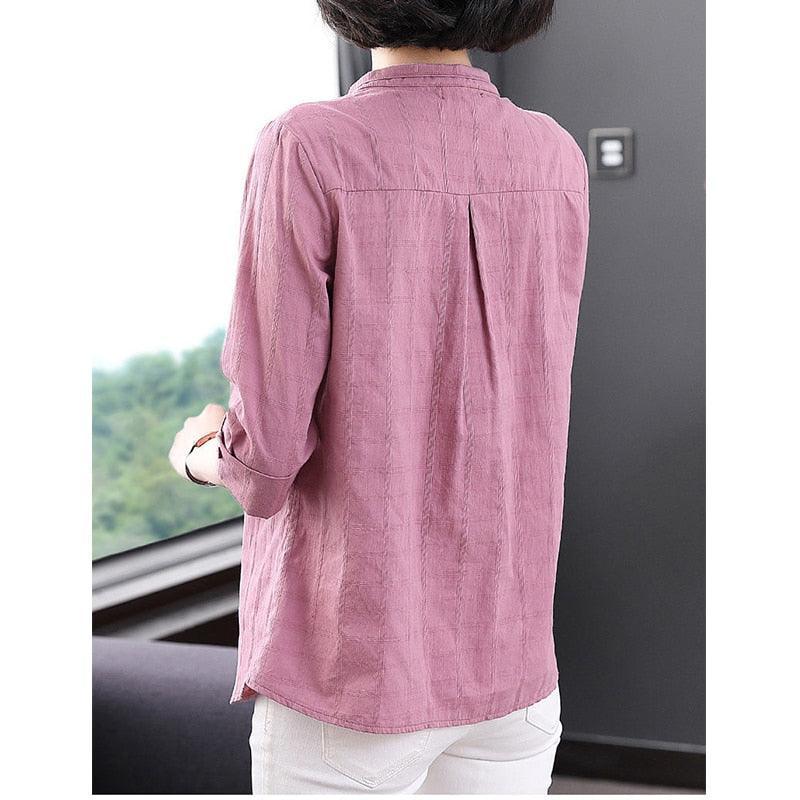 Women's Shirts Womens Button Front V-Neck Tunic Shirt Three Quarter Sleeves